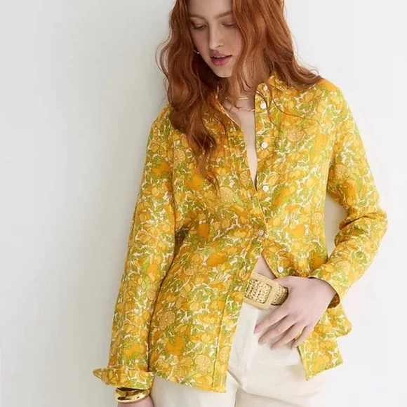 J. Crew NWT Limone Slim Fit Linen Shirt Size 4 - Picture 2 of 5